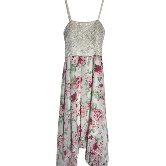 crochet top Hi-lo floral handkerchief dress with back cut out retro y2k - Picture 4 of 11